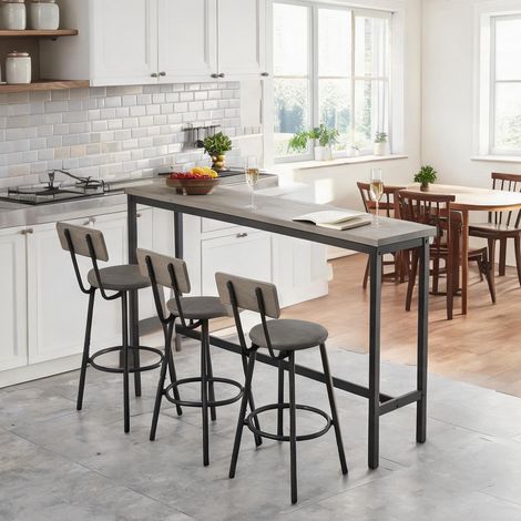 Table de bar industrielle avec 3 tabourets rembourrés PU 160 cm (1/5)