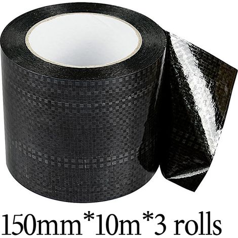 Ruban adhésif de réparation pour camping-cars, ruban tissé noir épais, résistant à la déchirure et imperméable, 150 mm x 10 m x 3 rouleaux (1/5)