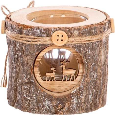 Windlicht Rondin Holz und passendes Glas - Rentier