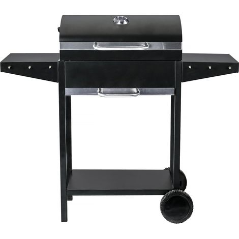 Habitat Et Jardin – Barbecue charbon de bois Bizon 119 x 50 x 101 cm – Grille inox 25,5 x 37 cm – Hauteur de cuisson 82 cm – 2 roulettes tout terrain (1/4)