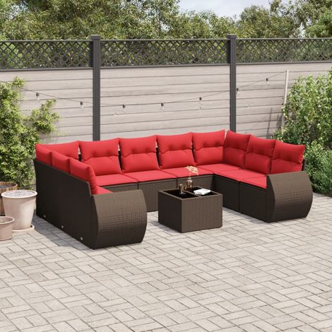 10-teiliges Gartensofa-Set mit Kissen, braun, Polyrattan (1/5)