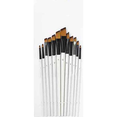 Lot de 12 pinceaux à peinture, manche blanc perle, acrylique aquarelle dessin, pointe biseautée (1/5)