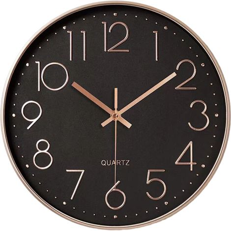 Horloge Murale Moderne Silencieuse à Quartz 25cm - Chiffres Surdimensionnés Ronde (Or Rose)