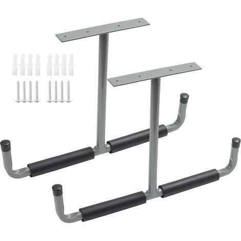 Gancho para garaje, gancho doble de acero para montaje en pared con revestimiento antideslizante de EVA, ganchos multiusos para herramientas, bicicletas, sillas plegables, escaleras / 2 piezas / Gris (1/5)