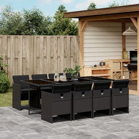 vidaXL Ensemble à manger de jardin 9pcs coussins noir résine tressée