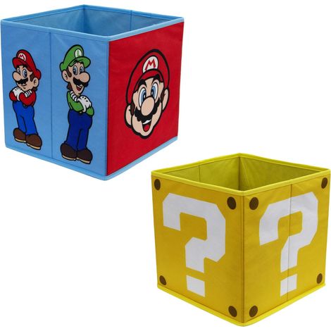 Nintendo Super Mario - Scatole portaoggetti con licenza ufficiale, confezione da 2 cubi pieghevoli, design con Mario e Luigi, perfette per organizzare la stanza dei bambini, la stanza dei giochi, 30 x (1/4)