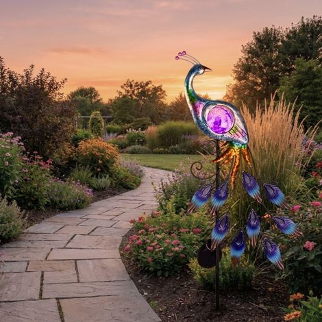 Lampe Solaire Extérieur Jardin,Décoration Jardin Exterieur,83cm Statue Paon en Métal, Éclairage Solaire à LED,Imperméable (M) (1/5)