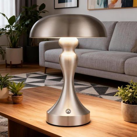 Lampe de table sans fil chevet LED,lampe de table à piles tactile dimmable rétro vintage en Argent avec batterie rechargeable USB (1/5)