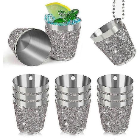 Verres à shot suspendus, lot de 12, en acier inoxydable avec chaînette, 30 ml (1/4)