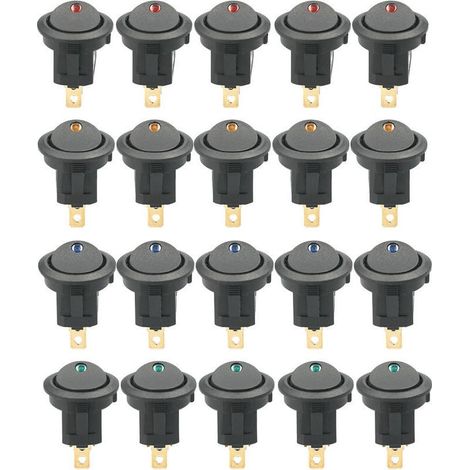20 pièces DC 12V 20A interrupteur à bascule rond lumière LED interrupteur à bascule commande marche-arrêt interrupteur SPST pour voiture camion ATV UTV (20 pièces) (1/5)