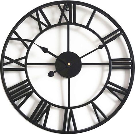 Outdoor wall-mounted garden clock, large garden clock with Roman numerals, wrought iron, 50 cm (black) (1/5)