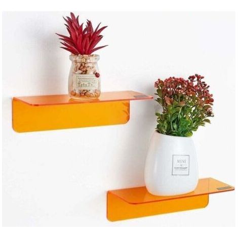 No-Drill Wall Shelf, 2 Pack, Easy Wall Space Expansion - Small Self-Adhesive Acrylic Wall Shelf for Bedroom, Bathroom, Kitchen, with Cable Ties (Orange) (1/4)