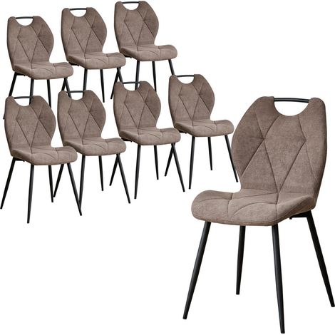 8er Set Esszimmerstühle skandinavisch braun mit Rautenmuster und Metallbeinen (1/5)