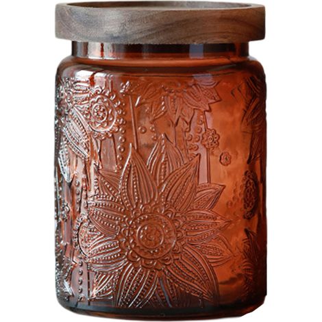 1 bocal en verre Divers accessoire de portail, étanche, 14x9,5 cm, 700 ml, couvercle en bambou et joint silicone, pour thé café bonbons (1/5)