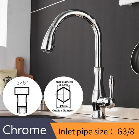 (Chrome-G3-8) Robinet de cuisine argenté à poignée unique extractible, mitigeur pivotant à 360°, 866011 (1/5)