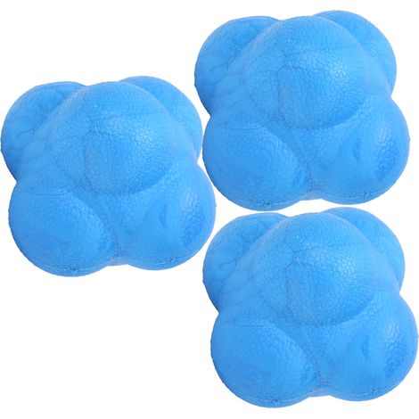 Lot de 3 balles hexagonales rebondissantes en TPR pour la coordination, les réflexes et l'entraînement sportif (bleues). (1/5)