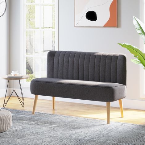 Sofá de 2 plazas en tela efecto lino sin reposabrazos con patas de madera, 117 x 56,5 x 77 cm, gris oscuro.