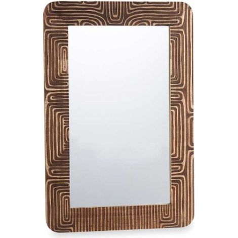 Gift Decor Mirror de Wall Brown Wood de Curved Handle 90 x 60 x 2 cm (1/2)