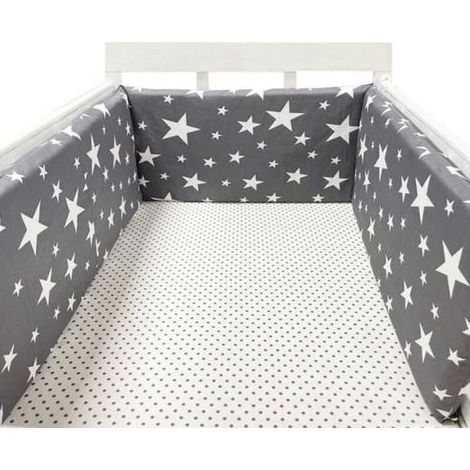 pair Tour de lit bébé 200 x 30 cm, coussin barrière anti-collision pour berceau contour lit bébé respirant en coton, étoile gris foncé