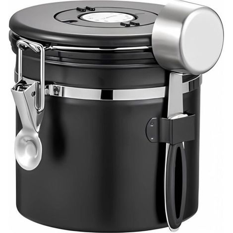 Récipient à café en acier inoxydable, boîte hermétique de 1200 ml pour stockage de grains, avec cuillère et roue de datation (1/4)