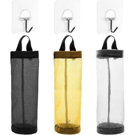 Support de Sac en Plastique, Organisateur de Sac en Filet Suspendu, Distributeur de Sac d'épicerie Pliant, Rangement pour Sac Poubelle, Aide de Cuisine à Domicile (3 pièces) (1/5)