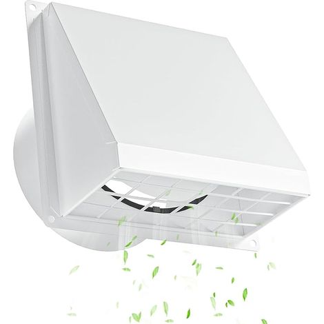 100mm White Galvanised Steel Aeration Grille - Built-in Check Valve & Insect Protection, Outdoor Wall Outlet for Dryer, Kitchen, Bathroom, VMC (1/5)