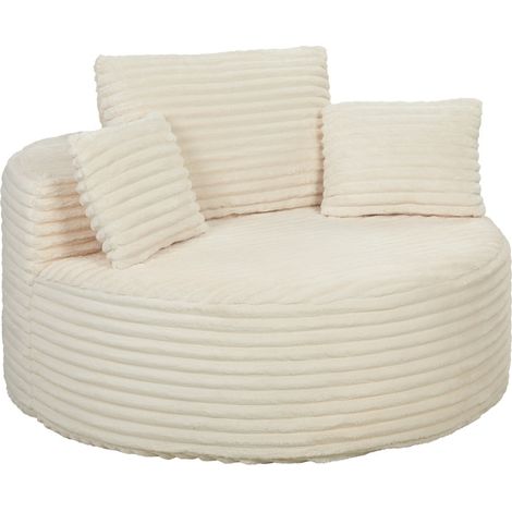 Poltrona relax profonda in tessuto a coste, design senza struttura, 4 cuscini, bianco crema, OKWISH (1/5)