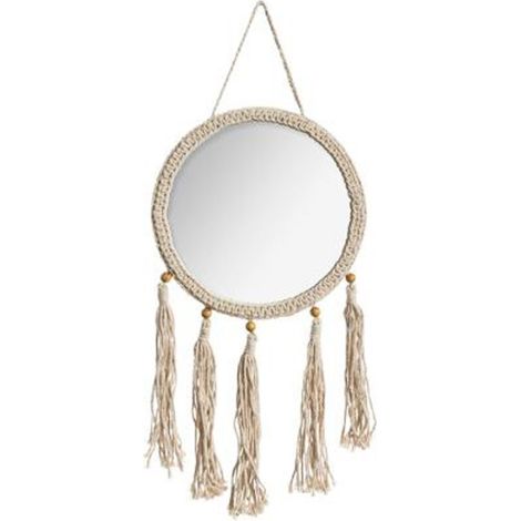 Miroir Mural Rond à Franges "Eté" 62cm Beige