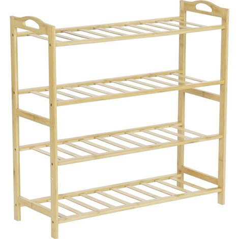 Etagère à chaussures, meuble à chaussures en bois coloris naturel - longueur 67 x profondeur 26 x Hauteur 68 cm (1/5)