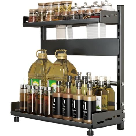 TRAYINDALY 2 Ebenen Gewürzregal Schwarz Metall Organizer höhenverstellbar (1/5)