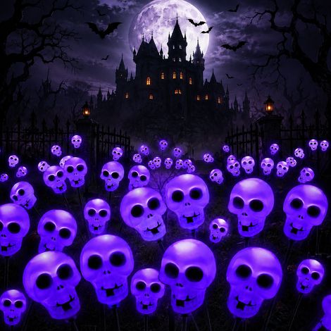 Lampe solaire d'extérieur Halloween squelette lumière violette 8 lampes 8 réf 2435 11 × 10 × 42,5 cm 139 g – Livraison gratuite