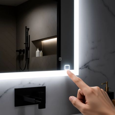 Miroir LED salle de bain 60x80 cm – Interrupteur tactile – Éclairage éco-énergétique (1/5)