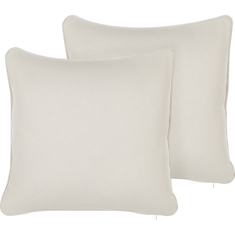 Conjunto de 2 cojines de poliéster algodón mezcla blanco suave color liso 45 x 45 cm accesorio decorativo Heliotrope (1/5)