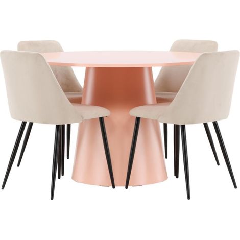Lanzo Essgruppe Tisch Ø120cm und 4 Stühle peach, beige.