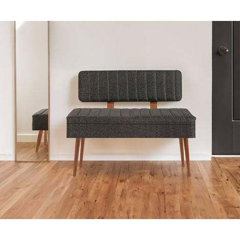 Dmora - Mesa Alpha, Banco multiusos, Asiento de invitados, Cofre multifuncional, 90x39h40 cm, Nogal y Antracita, con embalaje reforzado (1/5)
