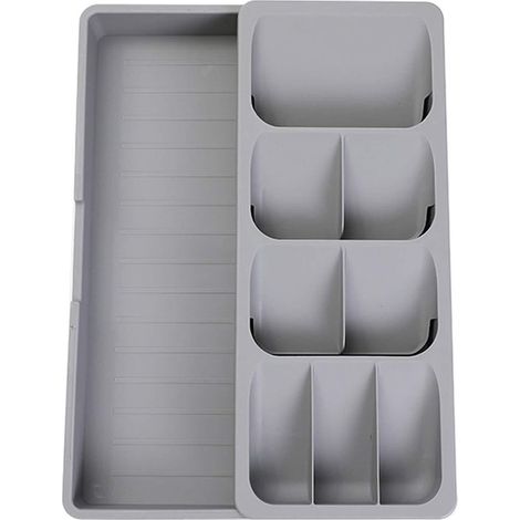 Bestekbak extensible à 9 compartiments - Range- Couverts pour Cuisine de cuisine - 57 x 38 cm - Plastique / Grijs - pour cuillères, fourchettes, couteaux (1/5)
