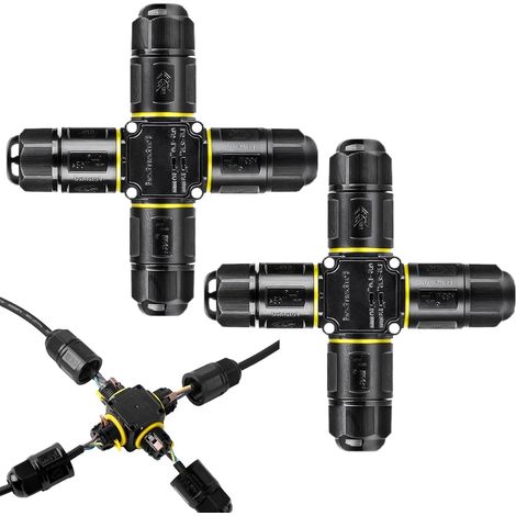 Connecteur Électrique Étanches IP68 - Raccord de Cable 3 Fils 4 voies Domino Boîte de Jonction Derivation Éxterieur, pour Câble Ø 4 à 12 mm (2 Pcs) (1/5)