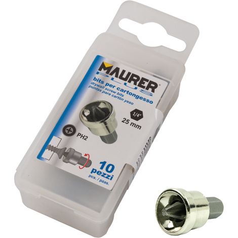 BITS PER CARTONGESSO INSERTI CON ARRESTO PROFOND. 1/4 - PH2 - 25 mm 10 PZ MAURER