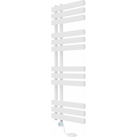 Electric Bathroom Prefilled D-shape Heated Towel Rail Radiator Thermostatic Heating Rads 1200x450mm White