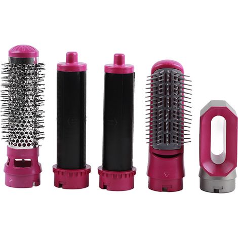 Sèche-cheveux électrique 5 en 1 avec brosse coiffante automatique, kit pour femme/petite amie, prise européenne, rouge rose (1/5)