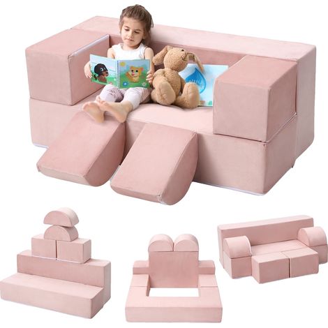 Sofá modular infantil, de espuma suave, diseño fácil de limpiar, color rosa. (1/2)
