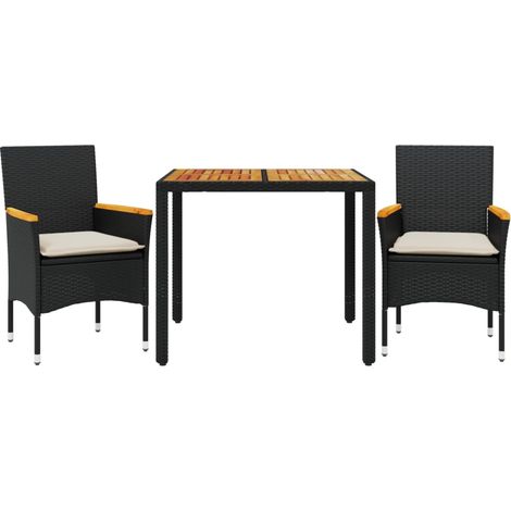 Ensemble à manger de jardin et coussins 3 pcs,Salon de jardin noir rotin acacia CFW69090 (1/5)