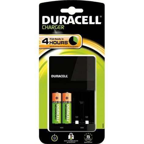 Caricabatterie per batterie Ni-Cd e Ni-Mh per 4 AA e 4 AAA, incluse 2 batterie AA "Stay Charged" - Duracell CEF14-4H