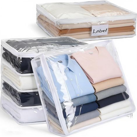 Lot de 6 sacs rangement transparents plastique 40×35×10 cm, fermeture éclair pour placard vêtements couvertures (1/5)
