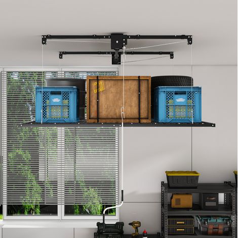 Étagère de plafond garage 240x120 cm en acier noir, gain de place pour garage FloraGrace (1/5)