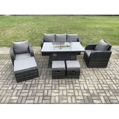 Fimous Polyrattan Gartenmöbel set Gas Feuerstelle Esstisch mit Sessel 3 Hockern (1/5)
