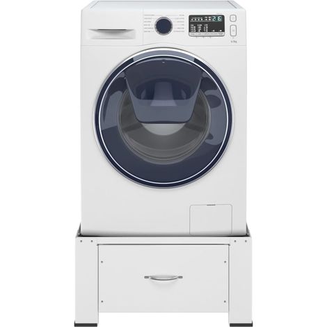 Socle pour machine à laver avec tiroir – Acier blanc – Dimensions 63 x 54 x 31 cm – Capacité 100 kg – Antidérapant et caoutchouté – Inlife (1/4)