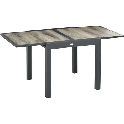 Table de jardin extensible 160x80x75 cm en aluminium beige, effet bois, terrasse FloraGrace (1/5)
