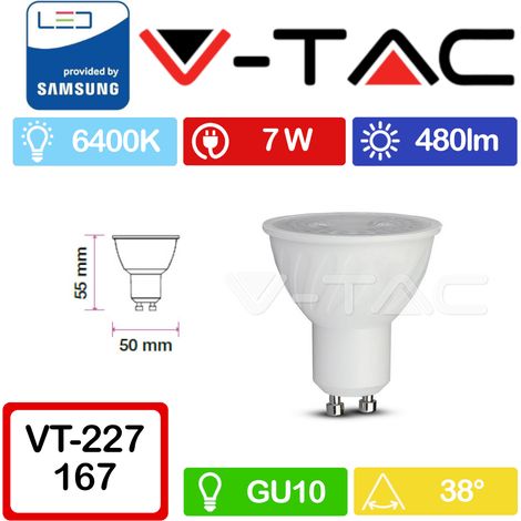 V-TAC PRO VT-277 Faretto LED GU10  con Chip Samsung 7W 38° Bianco freddo - 6400K