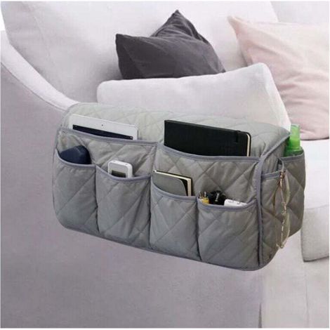 Sac de rangement latéral pour accoudoirs de canapé - Économie d’espace - Solide - Grande télécommande pour TV, articles divers, organiseur, sac de rangement gris